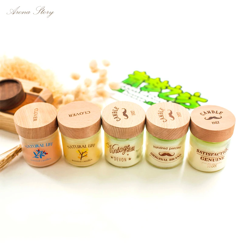 

1pcs Simple Scented Candle with Wooden Cap And Silk Screen Candle Cup Home Decoration Greet Gift Free Shipping