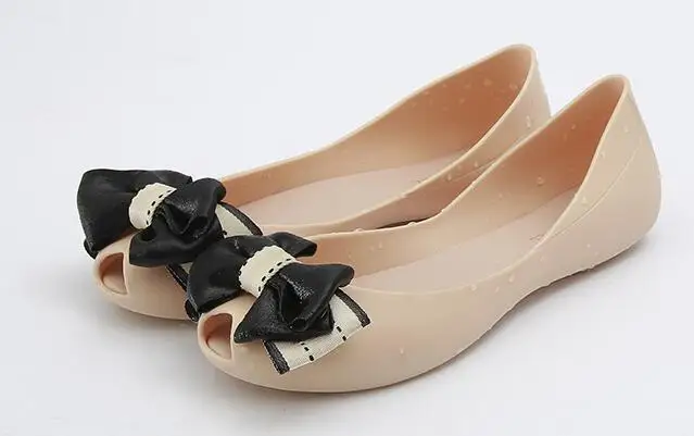 Полосатые женские сандалии на плоской подошве с бантом прозрачная обувь с открытым носком женская обувь высокого качества удобная обувь без застежки sandalias mujer - Цвет: Бежевый
