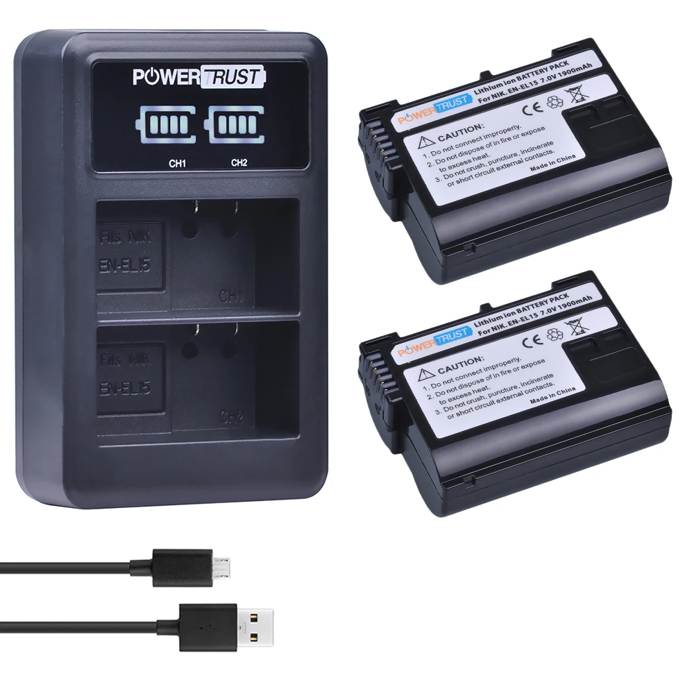 

2Pcs 1900mAh EN-EL15 ENEL15 EL15 Battery + LED USB Dual Charger for Nikon D500,D600,D610,D750,D7000,D7100,D7200,D800,D800E,D810,
