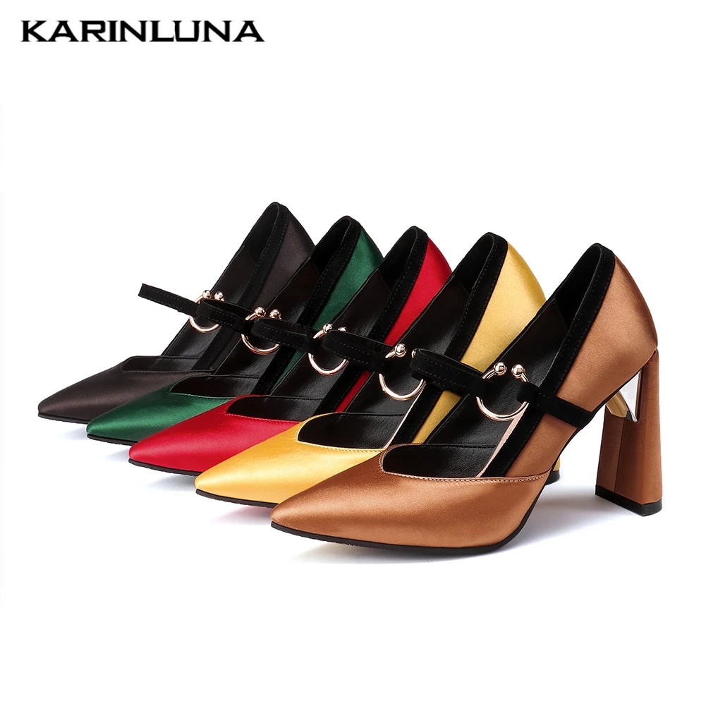 

luxury brand Sexy comfort silk OL mary janes pumps women 2019 pointed toe shallow women high heels shoes woman big size 33-45