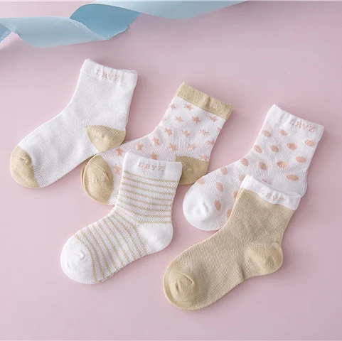 5 пар = 10 шт./лот, носки для малышей летние сетчатые хлопковые носки в горошек в полоску для новорожденных девочек и мальчиков, детские носки для От 0 до 6 лет