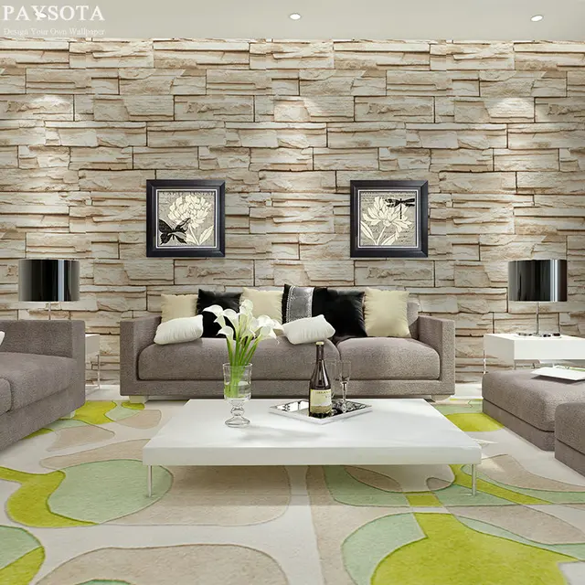 PAYSOTA South Korean Style Modern 3D Brick Grain Wallpaper Stone Bed