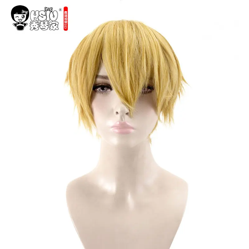 

HSIU NEW High quality Noragami Yukine Cosplay Wig Costume Wigs short yellow man wig Halloween Play Costumes Hair free shipping