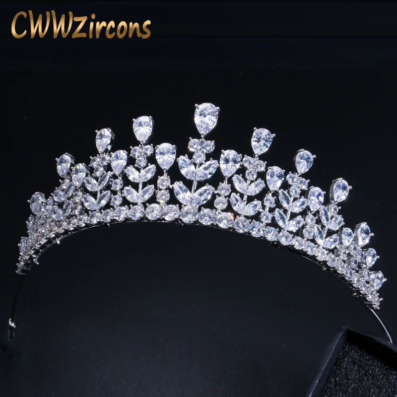 Дешево CWWZircons элегантный Красота queen CZ кубический цирконий повязка ювелирные изделия Большой Свадебный пышный диадемы и короны для невест A005