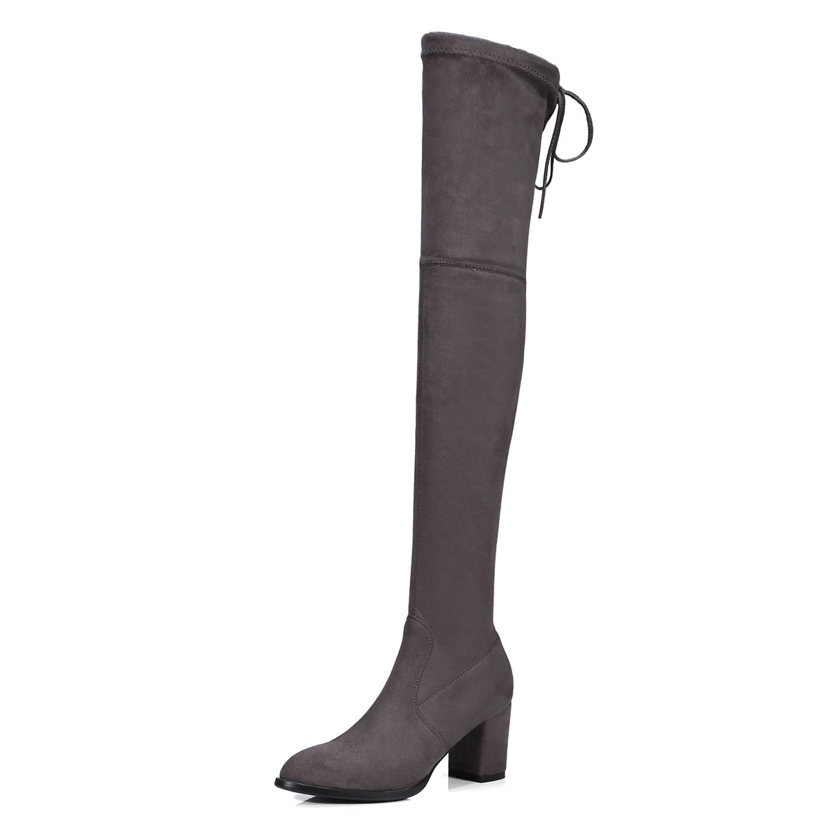 QZYERAI/ г. Новинка, ботфорты на высоком каблуке женские ботинки повседневная винтажная женская обувь с задней лентой размеры 34-43 - Цвет: Серый