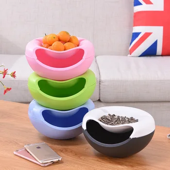 

Creative Lazy Ffruit Tools Fruit Plate Snack Nuts Melon Seed Bowl Double Pplastic Candy Plate Storage Tray Desk Home Decoration