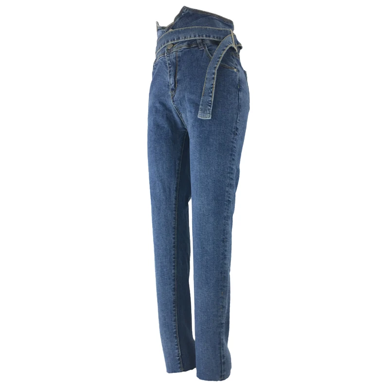 

ME&SKI Simple Women High Waist Pencil Elastic Pants Zipper Fly Pocket Washed Denim Skinny Jeans for Fashion Lady