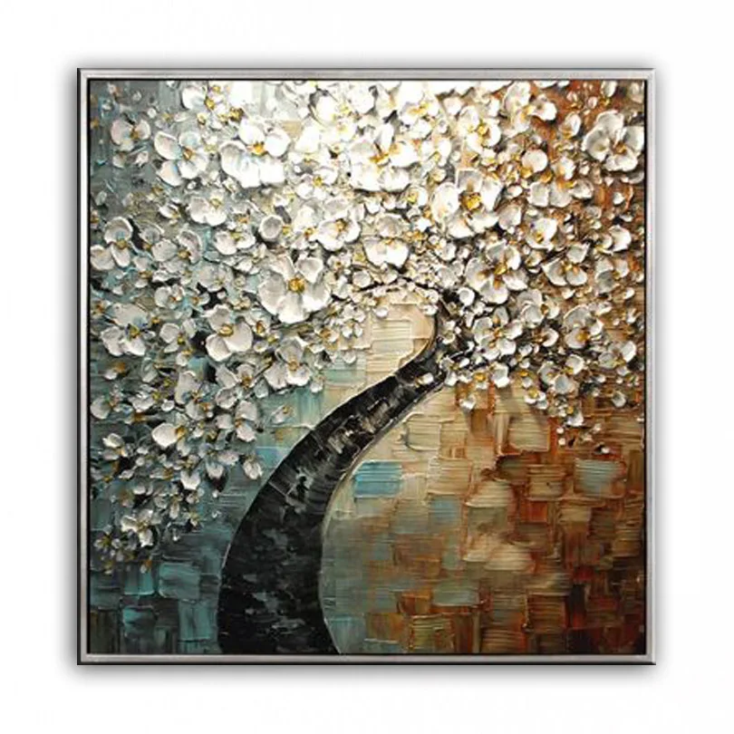 

Oil Painting Decor Money tree Art handmade Modern Canvas on Palette knife Tree 3D Flowers Paintings Home living room 20180112