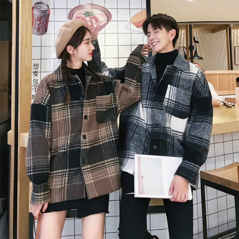Privathinker Women Wool Coat Winter 2018 Woman Plaid Coats And Jackets Women Casual Korean Windbreaker Couple Fall Warm Outwear