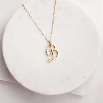 

Cursive 26 English letter name Sign fashion lucky Monogram pendant necklace alphabet Initial mother friend family gift jewelry