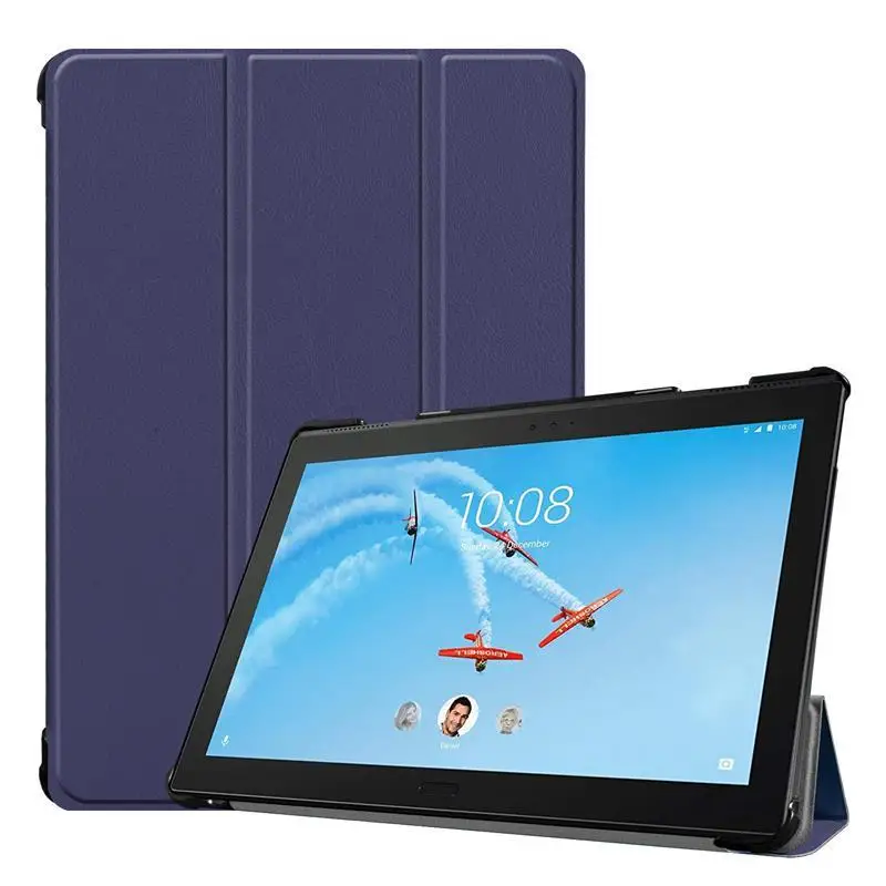 Тонкий чехол из искусственной кожи для lenovo Tab E10 TB-X104F 10,1 Tablet PC защитный противоударный полный защитный чехол+ ручка - Цвет: Dark Blue