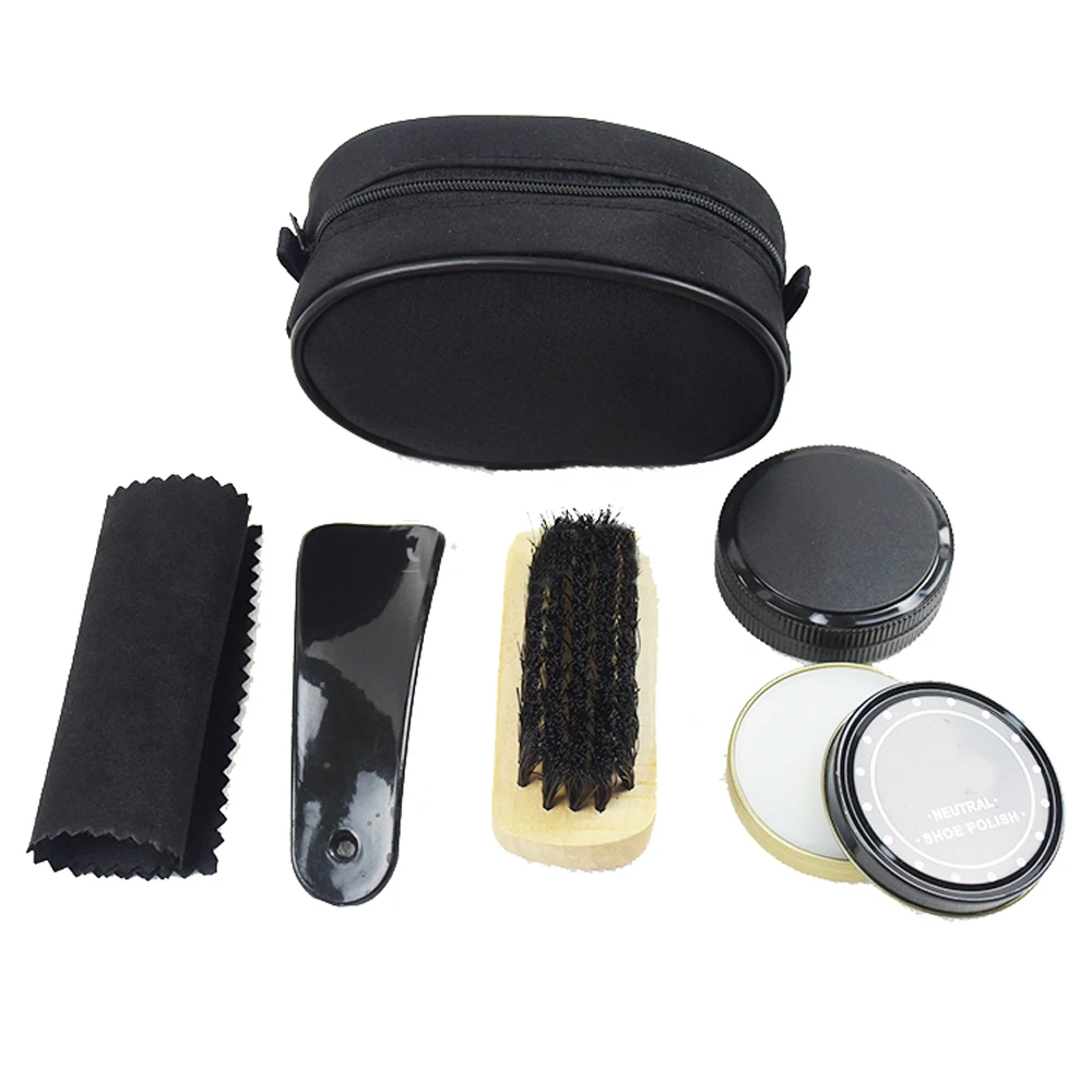 Nylon Case Shoe Shine Care Set Neutral Polish Brush Kit for Boots Shoes