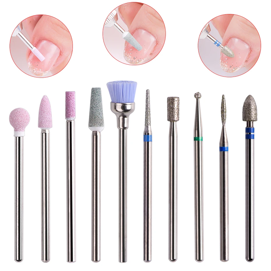 10pcs Ceramic Nail Milling Drill Accessory Sets Diamond/Ceramic/Brush