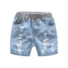 Штаны для мальчиков; коллекция года; сезон лето; модные джинсовые шорты в ковбойском стиле для маленьких мальчиков; детские брюки; Детские рваные джинсовые шорты; Kz-b086 для мальчиков