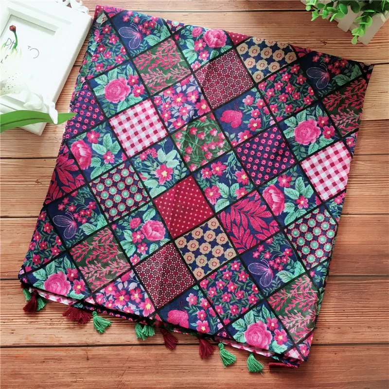 

2018 Newest Women Floral Pattern Cotton Tassel Scarf 10PCS/LOT