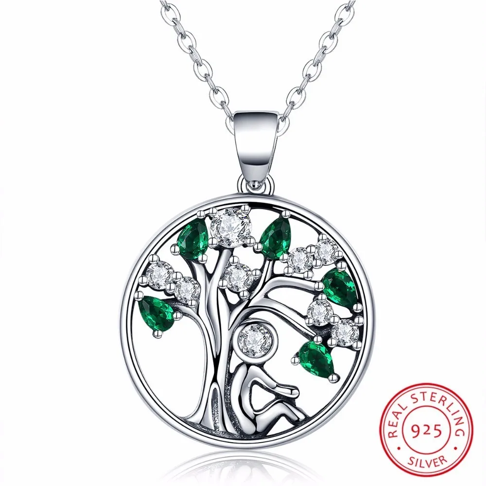 

Popular 925 Sterling Silver Rely Tree of Life Pendant Necklaces Clear Green CZ Women Fashion Jewelry Brincos Gift SCN094