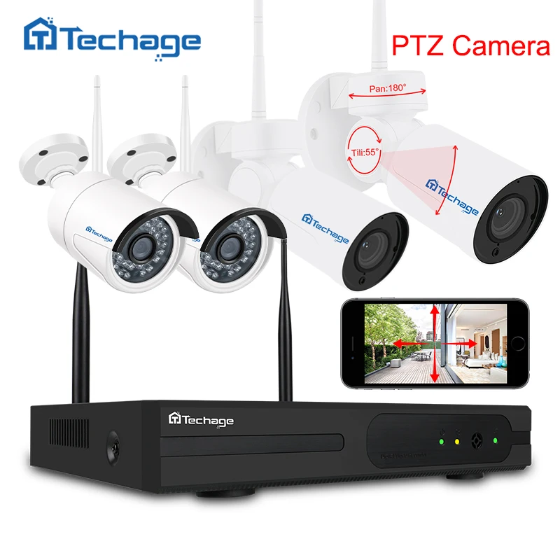

Techage 4CH 1080P PTZ Wifi CCTV System Wireless NVR Kit 2.0MP Outdoor Security PTZ IP Camera P2P Video Surveillance System Set