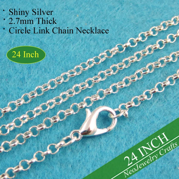 

100 - 24 inch Silver Chain, Silver Plated Chain Necklace, 60cm Silver Rolo Chain of Closed Circle Links