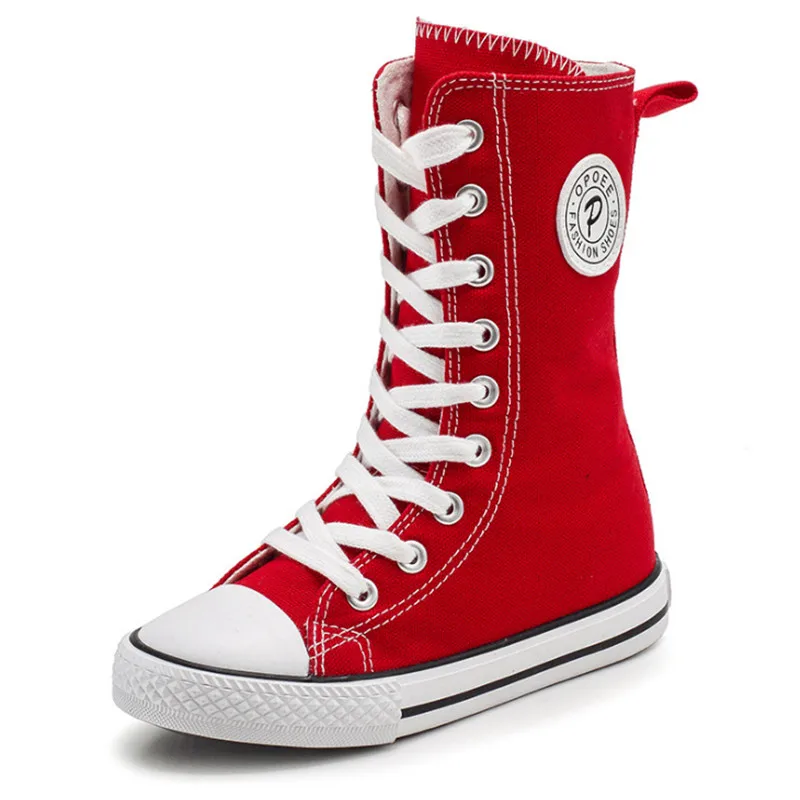 Весенняя мода Высокий Носок Холст обувь для малышей-мальчиков, Детская Классическая детская обувь для девочек; кроссовки; спортивная обувь для бега - Цвет: Красный