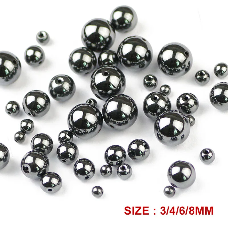 

4mm 3mm 6mm 8mm Black Stone Beads round Needlework Black Hematite Gall Stone Beads Spacer Loose Beads for Jewelry Accessories