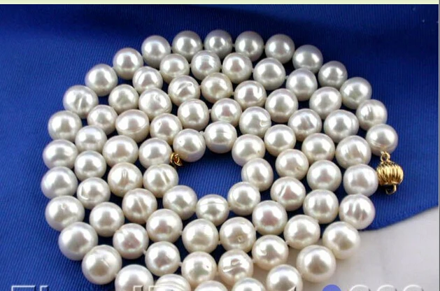 

32" 11MM WHITE ROUND FW CULTURED PEARL NECKLACE Noble style Natural Fine jewe fast SHIPPING