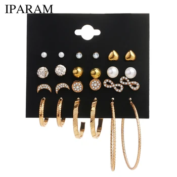 

IPARAM 12 Pairs / Set Fashion Trend Crystal Multiple Styles Earring Set 2018 Women's Geometric Jewelry Wholesale