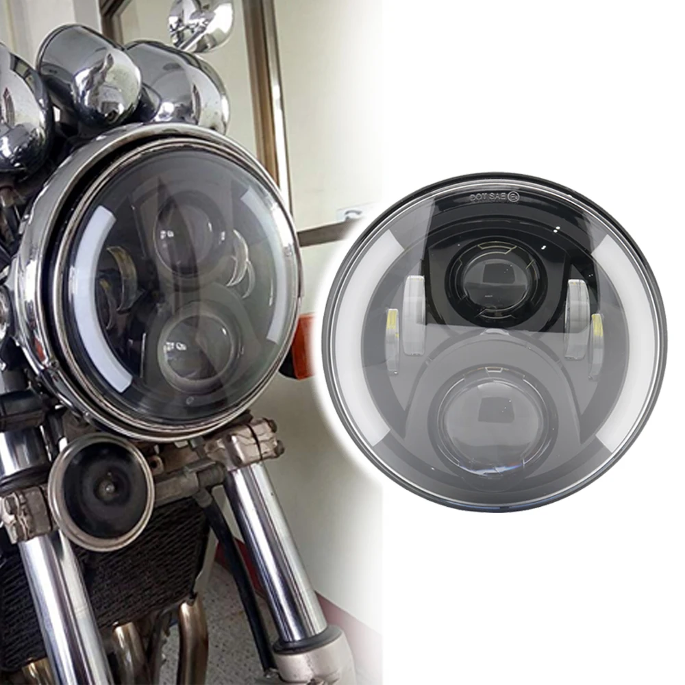 Motorcycle 12V LED Front Headlight Headlamp ChromeBlack Motorcycle Headlight Turn Signal Light DRL Projector For Harley Moto