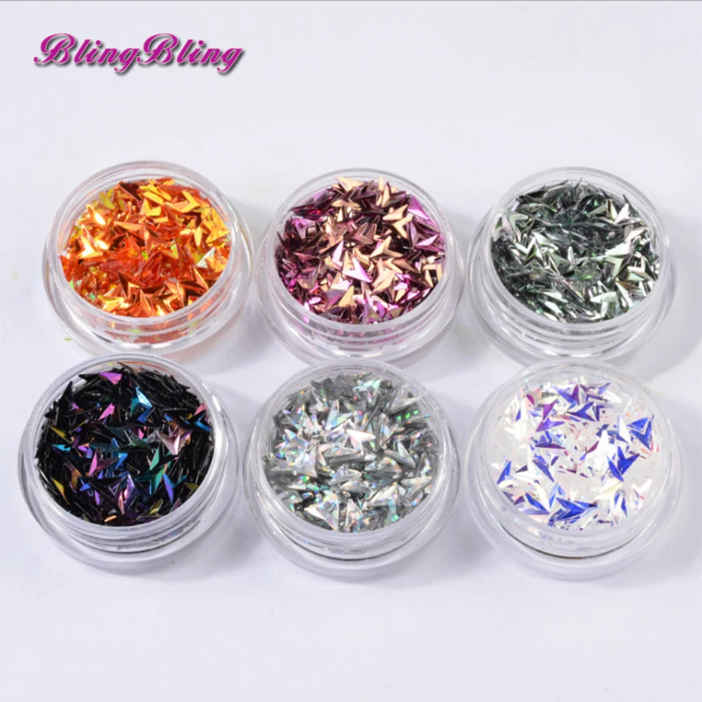 BlingBling стрелка Форма ногтей Блеск 6 Коробки голографическая Аврора хлопья