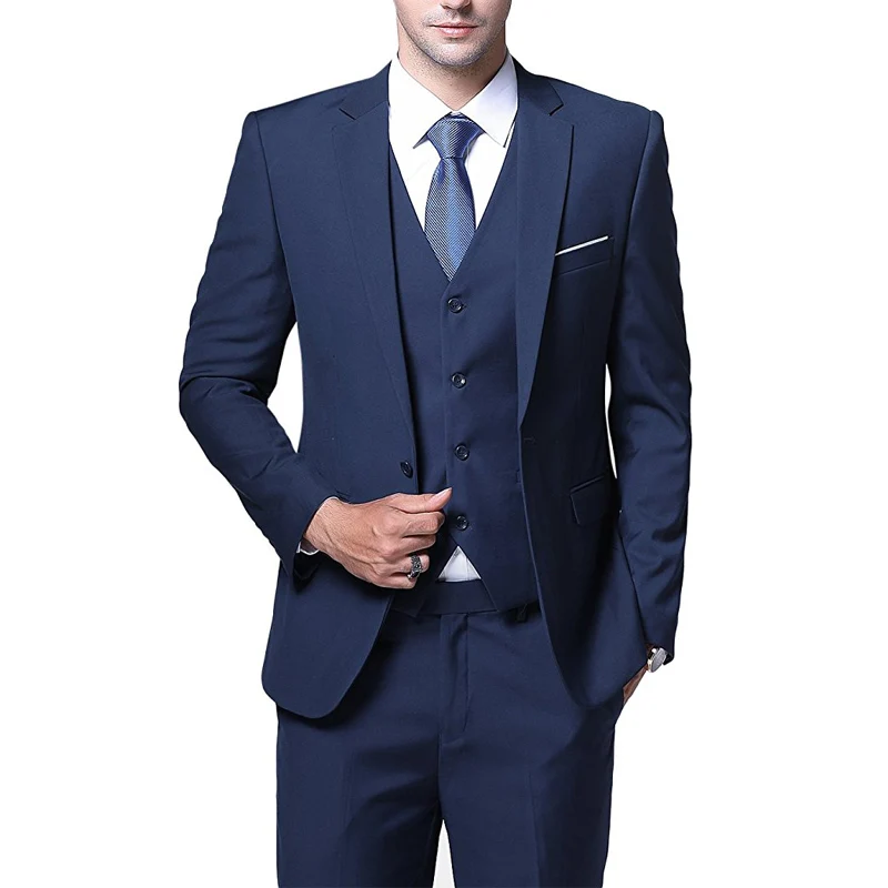 

Navy Slim Fit Men Suits for Wedding Groom Tuxedos Notched Lapel 3 Piece Jacket Pants Vest Set Boyfriend Male Suit for Prom