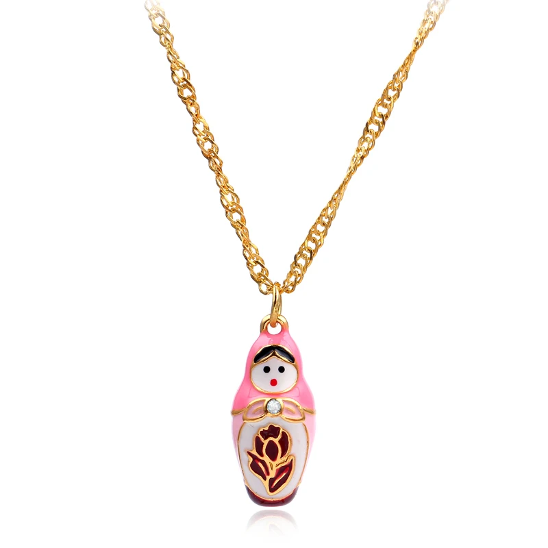 Buy Enamel Russian Dolls Pink Matryoshka Necklace
