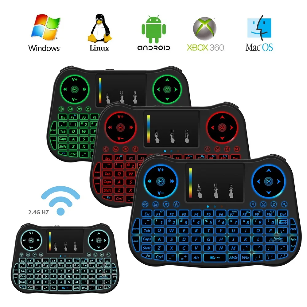 2019 Новый Ilebygo MT08 мини клавиатура Беспроводной радуги 2 4G Fly Air Мышь тачпад Combo Teclado