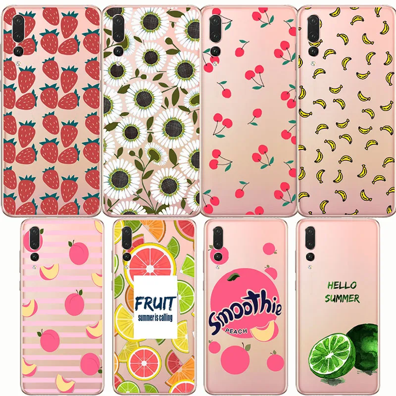 

Phone Case Fundas Summer Fruit Smoothie Peach Cherry lemon Banana Lemon for huawei p20 p8 p9 p10 lite p10 Plus 920 Lite
