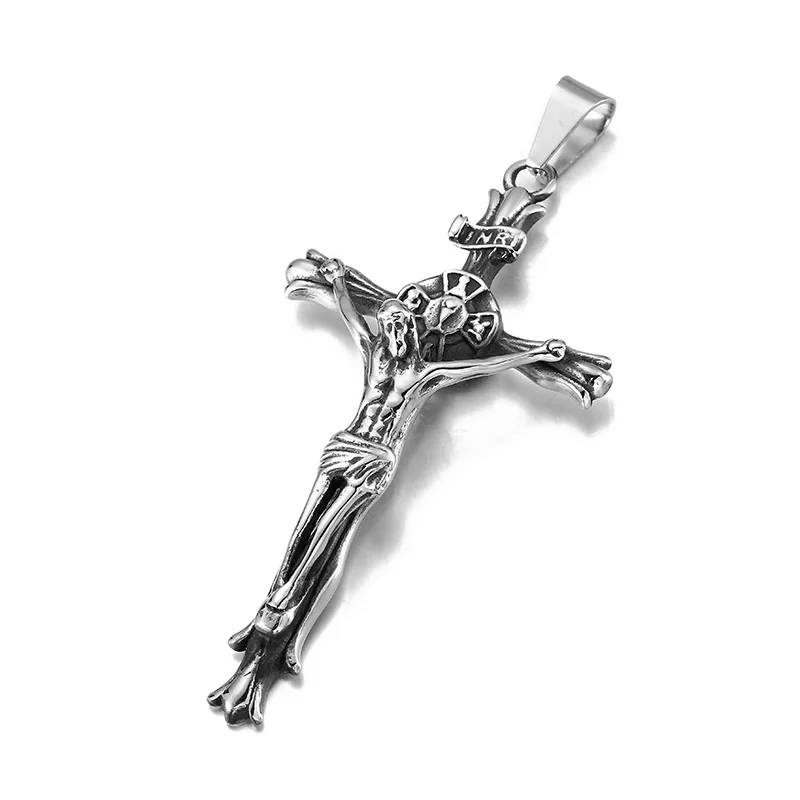 

Jesus INRI Crucifix Cross Pendant 316L Stainless Steel Antique Christian Cross Hip Hop Jewelry Charm Men Necklaces For Men