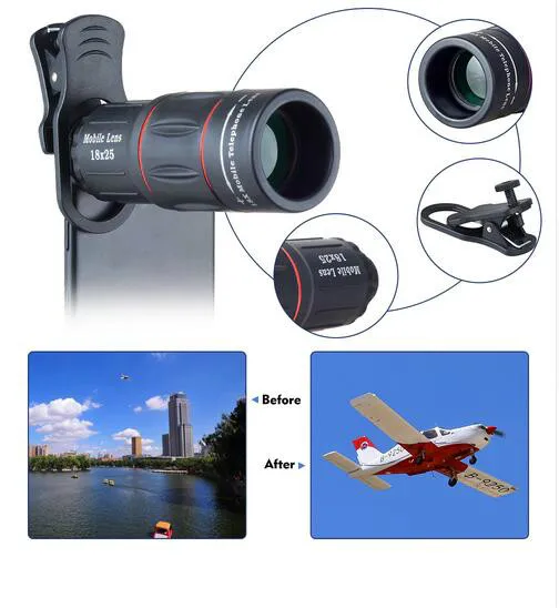 

18x25 Telescope Lens Monocular with Universal Clip for IPhone Samsung and Other Smartphones Outdoor Travel Hunting Sports 9527