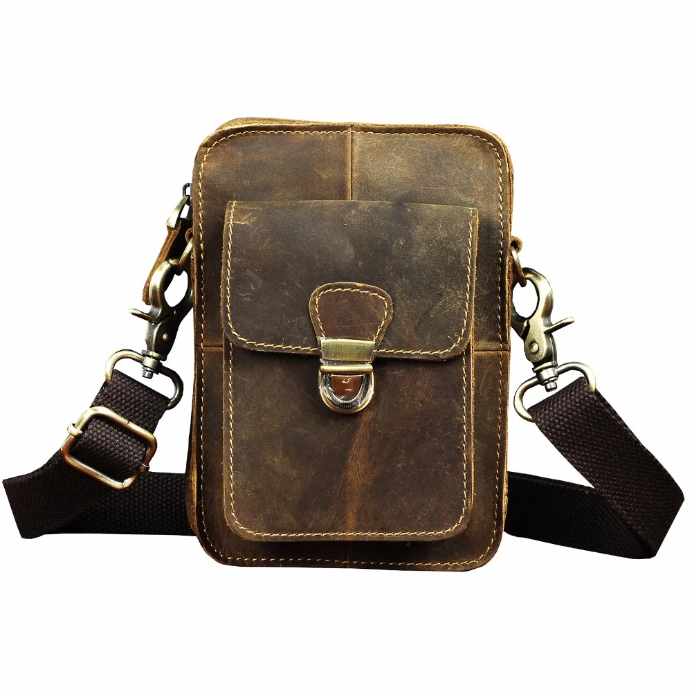 Crazy Horse кожаный мужской Универсальный повседневный дизайн маленькая сумка-мессенджер модная поясная сумка 6 "Дорожная сумка для телефона 6401b