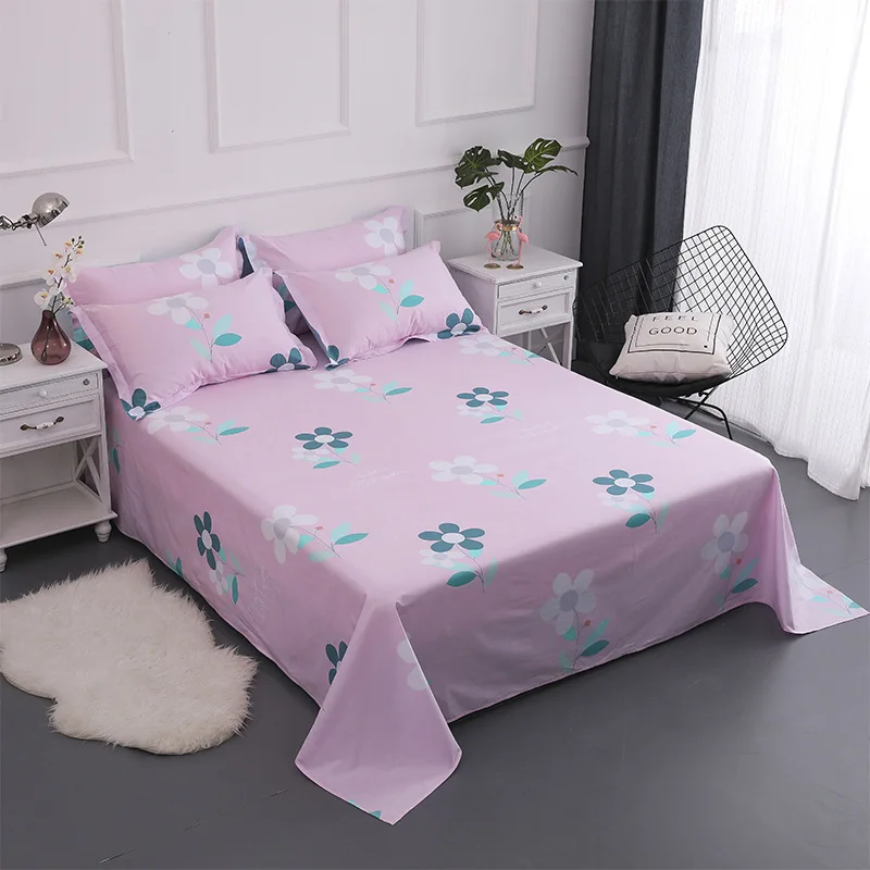 Buy Pink flowers cotton printing Bedding Flat Sheet
