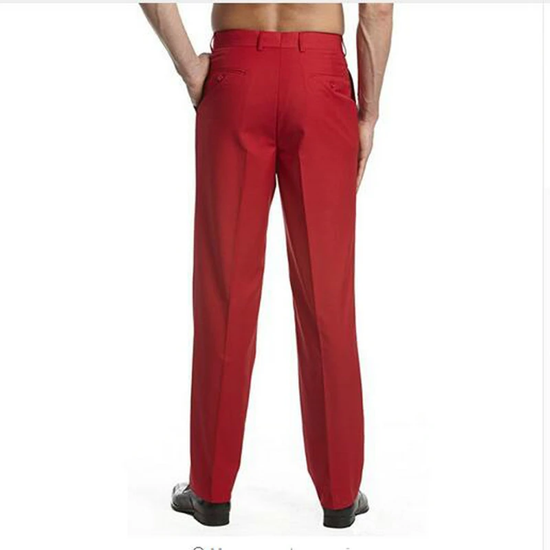 New Arrival Custom Made Men's Dress Wedding Suit Pants Trousers Flat Front Slacks Solid RED Color Men Suit Pants