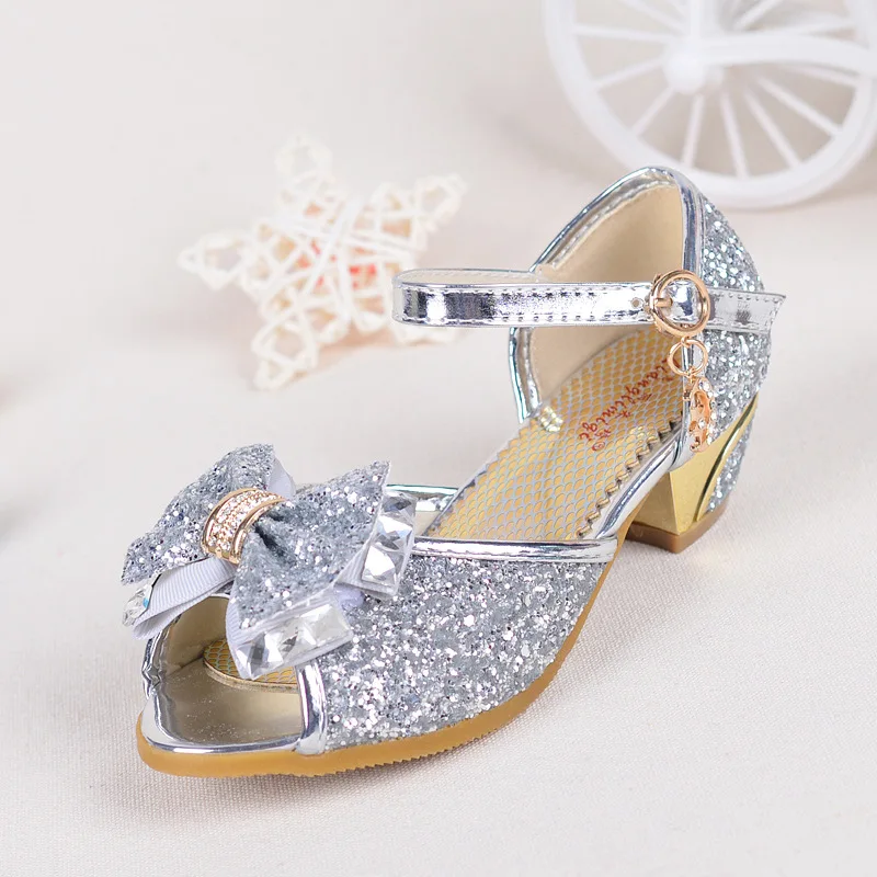 Toddler Baby Shoes High heels Big Bow Tie Girls Glitter Sandals Kids