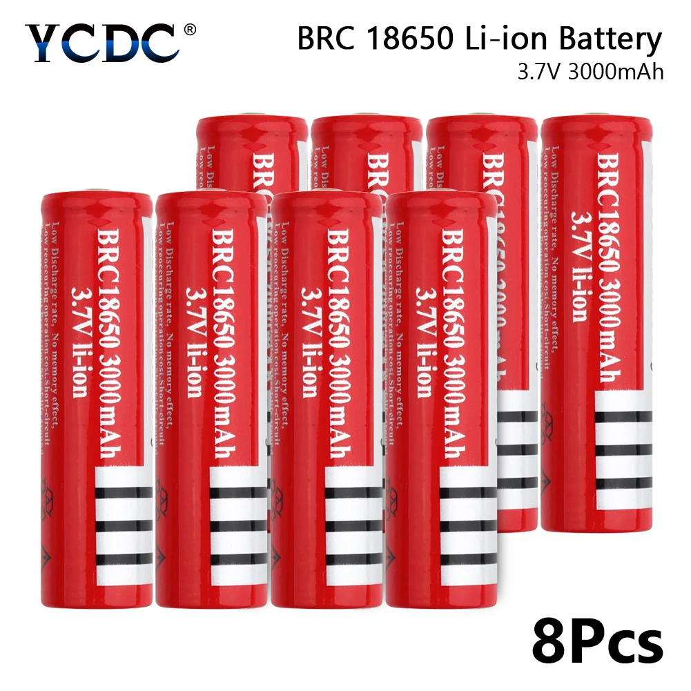 

BRC 18650 Batteries 3000mAh 3.7V Rechargeable Cells For Torch Mini Fan 8Pcs for Laser Pen LED Flash light Cell battery holder