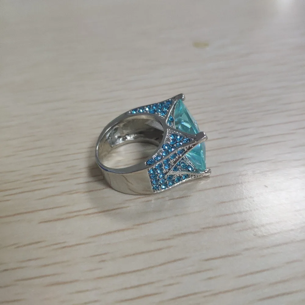 Blue Large Stone Princess Cut Silver Crystal Rings for Women Girl Engagement Birthday Gift Jewelry Luxury Ring O5X874