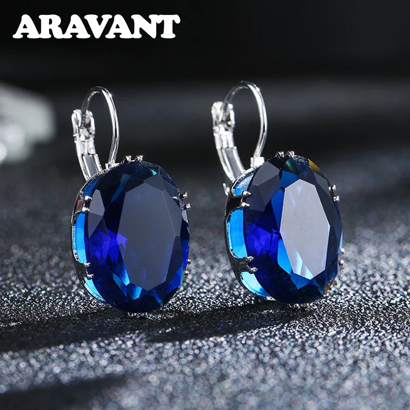 

New Fashion Silver Earrings Oval Water Drop 5 Color Big Zircon Stones Drop Earring For Women Valentines Day Gifts
