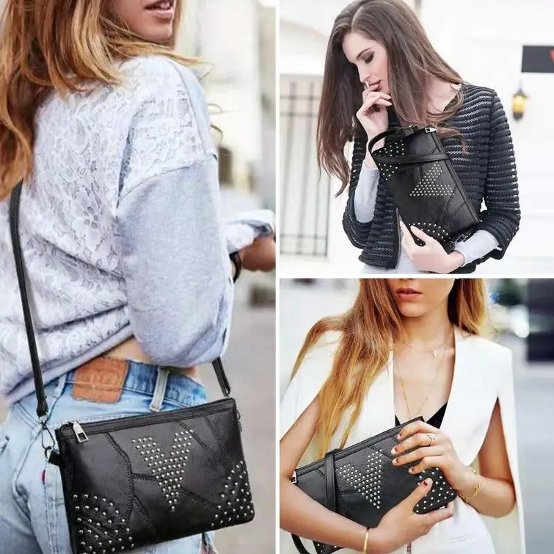 Винтажная Женская сумочка-клатч с заклепками, сумки на плечо из искусственной кожи, сумки для женщин, Bolsos Mujer De Marca Famosa