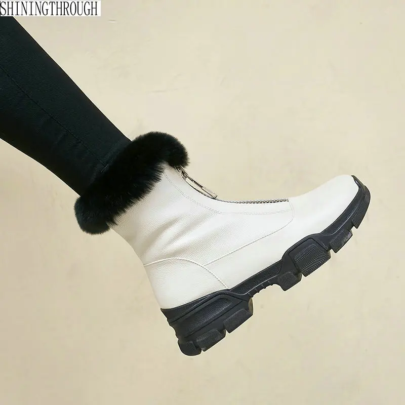 

Platform snow Boots genuine Leather flat Shoes Women Autumn Winter Ankle Boots For Women Gladiator Shoes Ladies