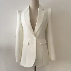 2019 тонкие дизайнерские блейзеры женские белые черные одиночные пальто на пуговице офисные женские куртки с зазубренным воротником и