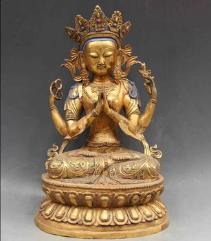 

Chinese Temple Bronze Copper Four Arm Hands Kwan-Yin Bodhisattva Buddha statue