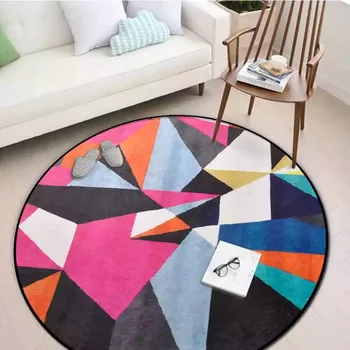 

Round Spliced Carpets for Bedroom Soft Flannel Living Room Area Rug Aubusson Geometric Design Carpets Europe Colorful Round Rug