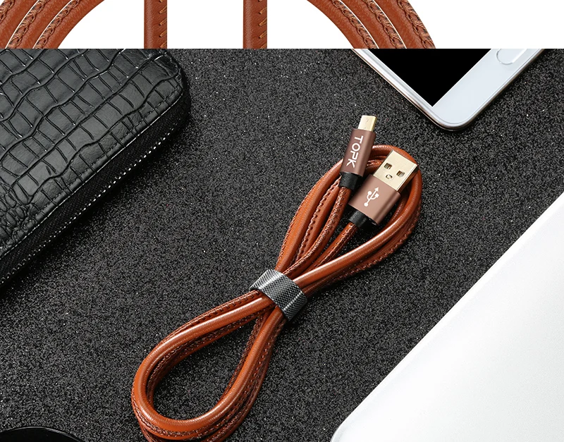 TOPK Micro USB кабель 2.4A быстрое зарядное устройство и кабель для передачи данных кожаный плетеный кабель USB ЗУ для мобильного телефона кабель для samsung htc huawei