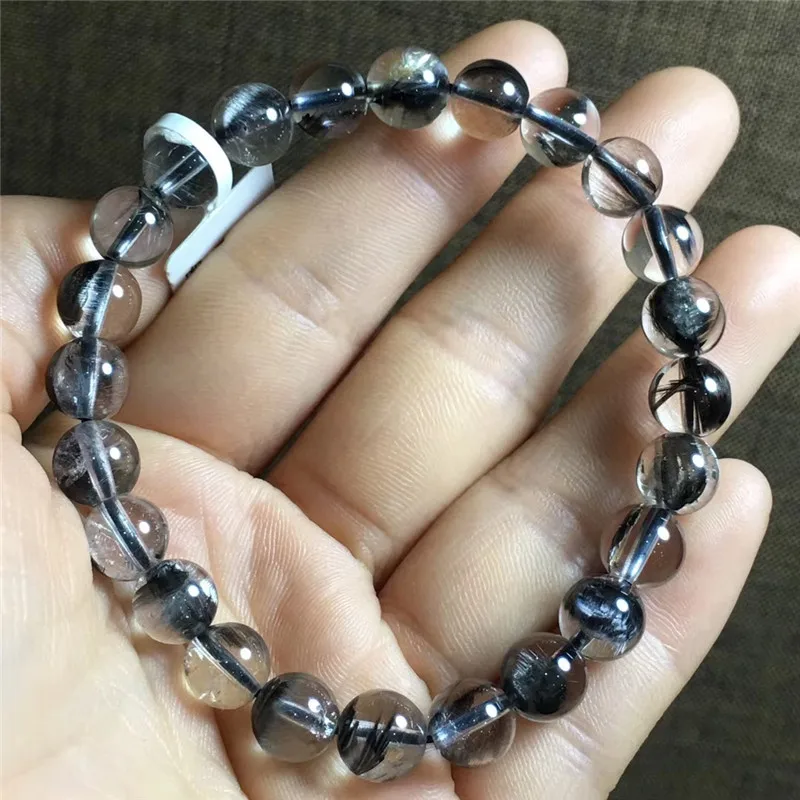 Natural Brookite Platinum Silver Rutilated Quartz Bracelet  (1)