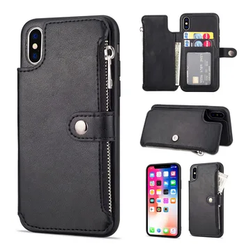 

Luxury Card Slots Stand Back Cover For iPhone X XR XS Max 6 6S 7 8 Plus PU Leather Multifunctional Zipper Flip Wallet Purse Case