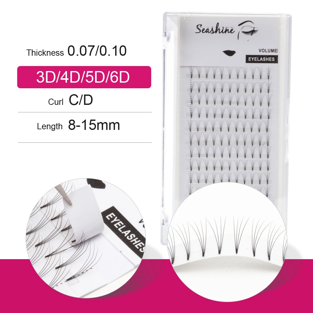 Seashine Short Stem Lashes Russian Volume Lashes Extension 3D4D5D2D  Premade Fans Eyelash Extension Supplies seashine 2d 6d long stem premade fans lashes extension premade volume eyelash fans individual lash eyelashes extension